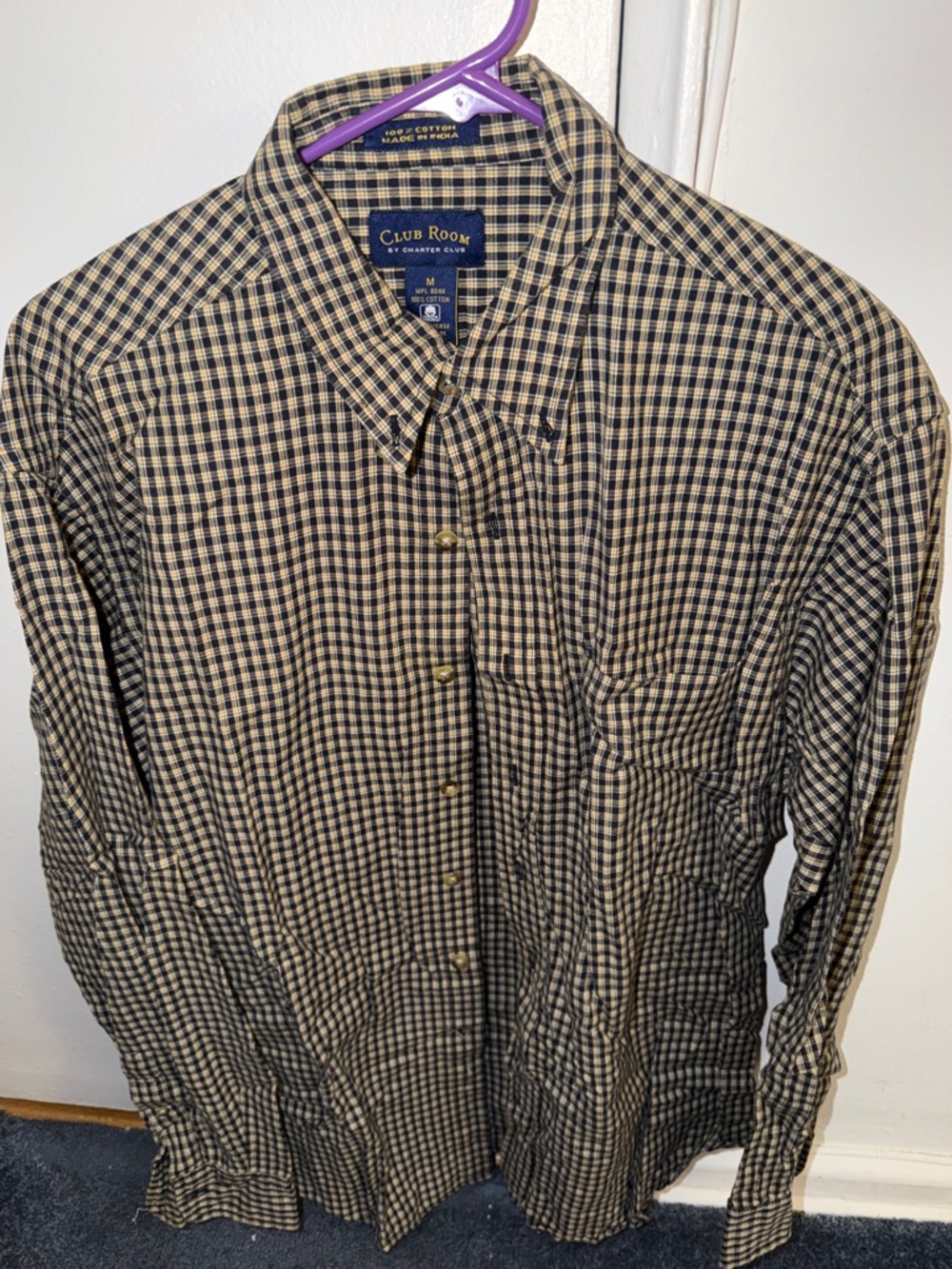 Club Room Black and Tan Checked Button-Down Shirt